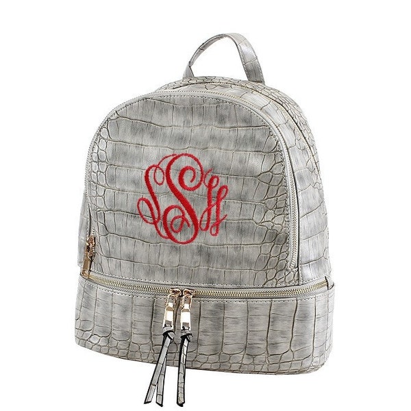 Monogrammed Crocodile Print Backpack