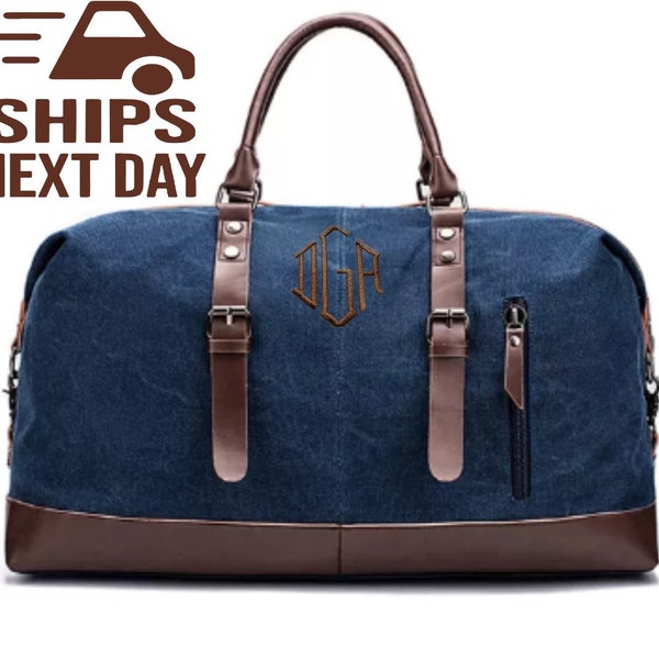 Personalized Canvas Weekender Bag: Large Monogrammed Duffle, Groomsmen Gift