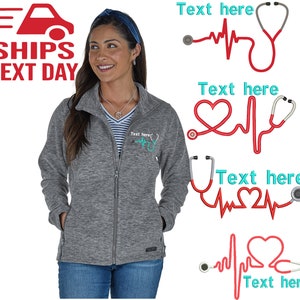 Monogrammed Nurse Charles River Jacket Full Zippered Jacket | Personalized Nurse Heart Stethoscope Jacket | Customized Nurse Fleece Jacket