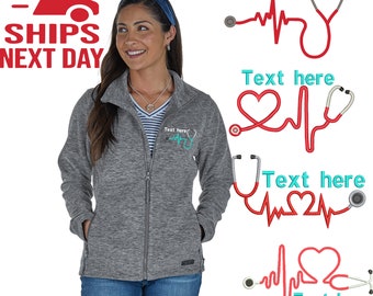 Monogrammed Nurse Charles River Jacket Full Zippered Jacket | Personalized Nurse Heart Stethoscope Jacket | Customized Nurse Fleece Jacket