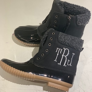 Monogram Duck Boots: Leopard or Black, Fur Lined, Preppy Style