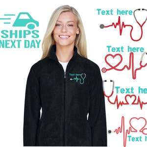 Monogrammed Nurse heart STETHOSCOPE Fleece Jacket Full Zippered Sweatshirt | Personalized Nurse Jacket | Custom Nurse/Doctor Fleece Jacket