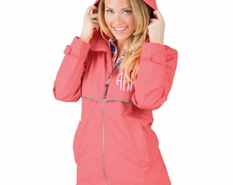 Charles River Coral Monogram Rain Coat | Youth Rain Jacket | Adult Women Rain jacket | New Englander Full Zip Personalized Rain Jacket