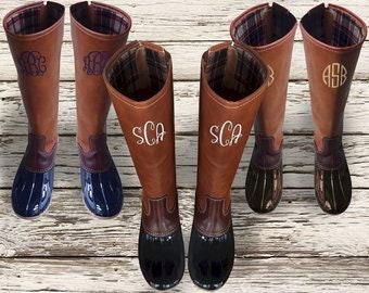 Monogram Duck Boots Tall Duck Boots Personalized Brown Duck | Etsy