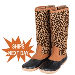 Monogram Leopard Duck Boots Tall Cheetah Duck Boots Personalized