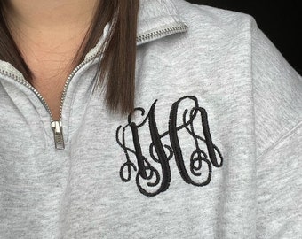 Monogram Fleece Quarter Zip Pullover - Monogram Quarter Zip Sweatshirt - Monogrammed Crosswind Pull Over - Jerzees Quarter-Zip Sweatshirt