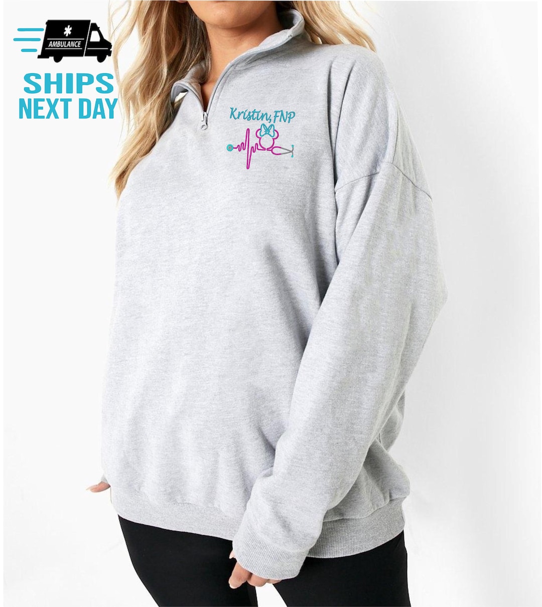 Felpa con cerniera a un quarto personalizzata per infermiere