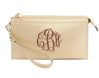 Monogrammed Vegan Leather Clutch Crossbody Bag: Detachable Straps