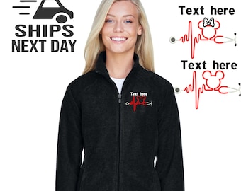 Personalized Nurse Fleece Jacket: Mickey Minnie Stethoscope, Full Zip Embroidered Sweatshirt