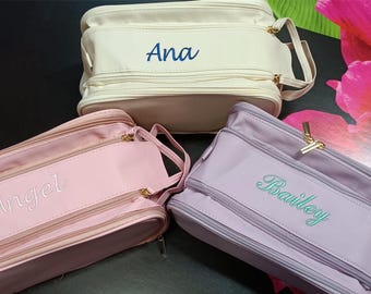 Personalized Monogram Cosmetic Bag, Bridesmaid Gift, Travel Toiletry Makeup Bag
