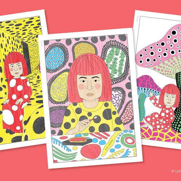 Yayoi Kusama pagine da colorare / Disegni da colorare di famosi artisti / Storia dell'arte per bambini