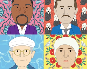 Pósters con diseños de artistas famosos (5 pósters de 10 artistas) para decorar el aula de arte.
