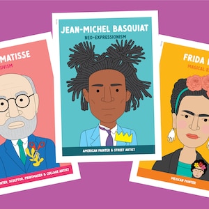 Famous artist classroom posters #1 (20 artists Matisse, Basquiat, Frida, Monet, Picasso Warhol, Klimt, Van Gogh & more) Art classroom decor