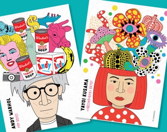 Famous artists imagination printable posters (10 artists Warhol, Yayoi, Picasso, Van Gogh, Matisse, Frida, Klimt and more) Art classroom