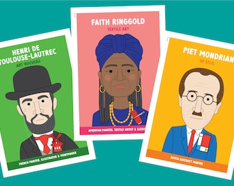 Famous artist classroom posters #2 (20 artists Hokusai, Much, Klee, Mondrian, Miro, Escher, Lichtenstein & more) Art classroom decor