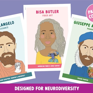 Pastel famous artist posters #4 (20 artists Michelangelo, Renoir, Lloyd Wright) Designed for Autism, ADHD & neurodiversity