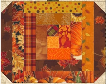 Log Cabin Pumpkin Quilt Block Pattern Download