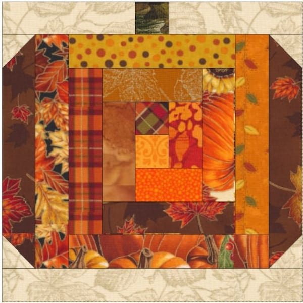 Log Cabin Pumpkin Quilt Block Pattern Download