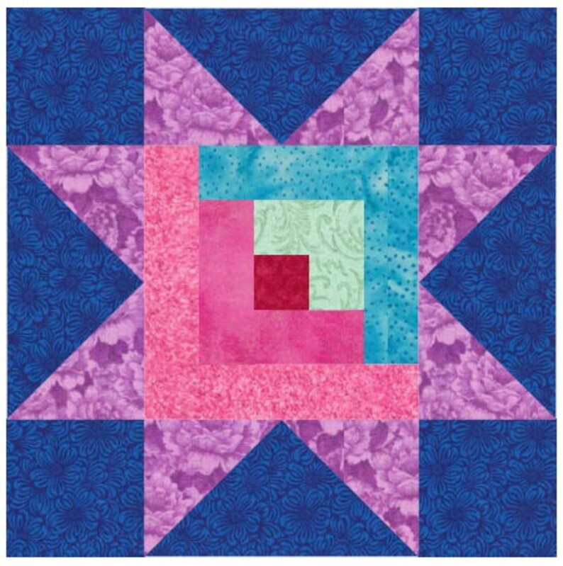 Log Cabin Star Quilt Block Pattern Download Etsy