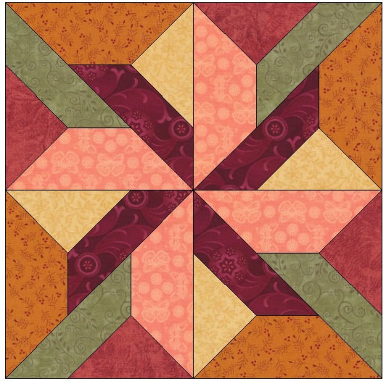 Pinwheel With a Twist Quilt Block Pattern Download - Etsy