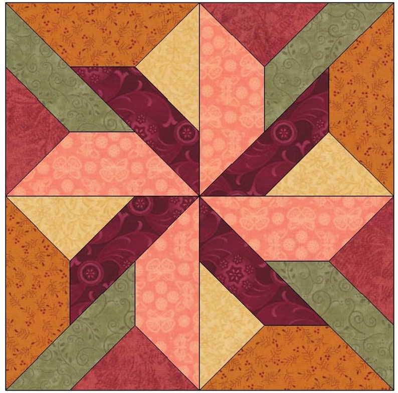 Pinwheel With a Twist Quilt Block Pattern Download Etsy
