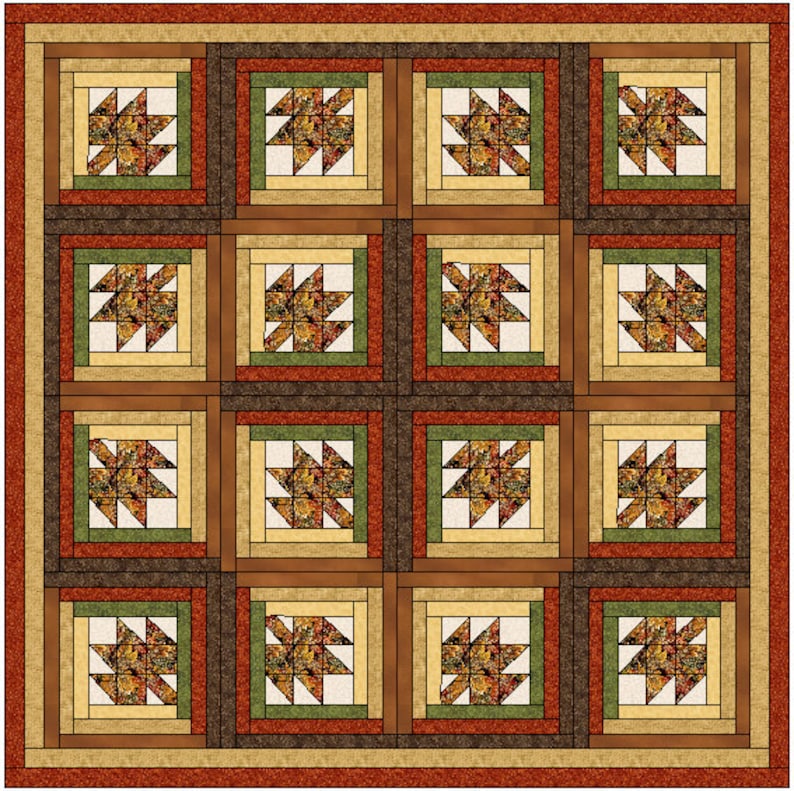 Maple Leaf Log Cabin Quilt Block Pattern Download Etsy