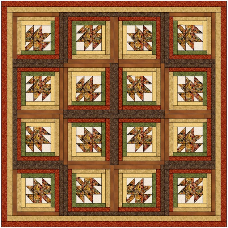 Maple Leaf Log Cabin Quilt Block Pattern Download image 3