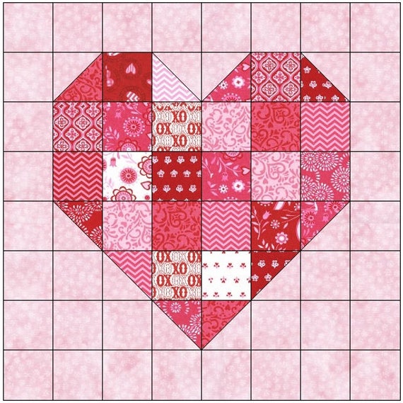 Scrappy Heart Quilt Block Pattern Download Etsy UK