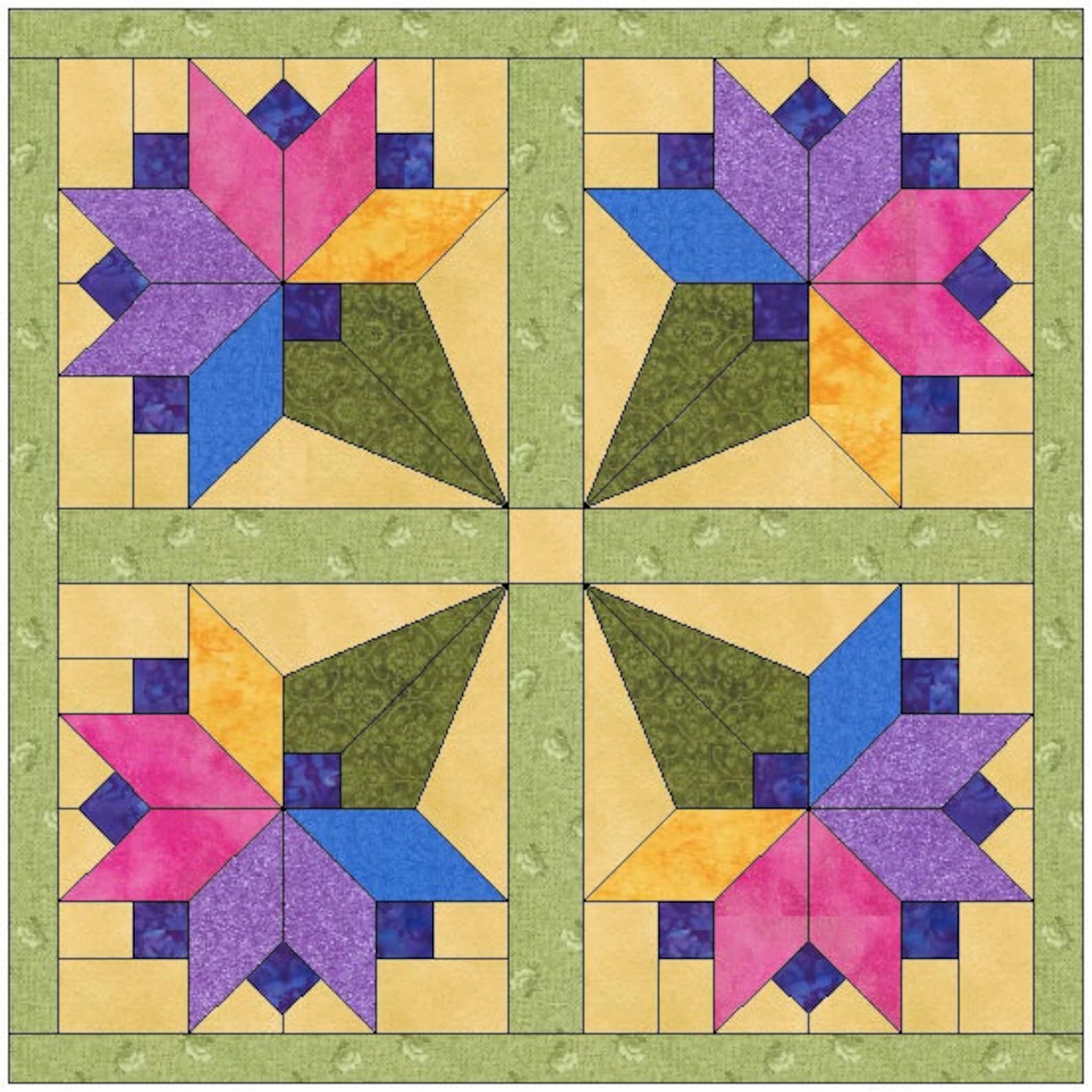 Floral Bouquet Quilt Block Pattern Download Etsy