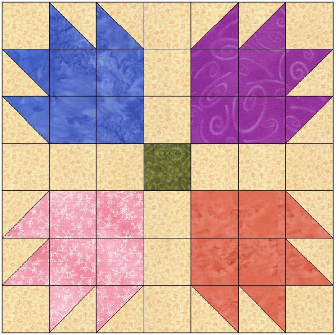 Bear Paw Quilt Block Pattern Download Etsy