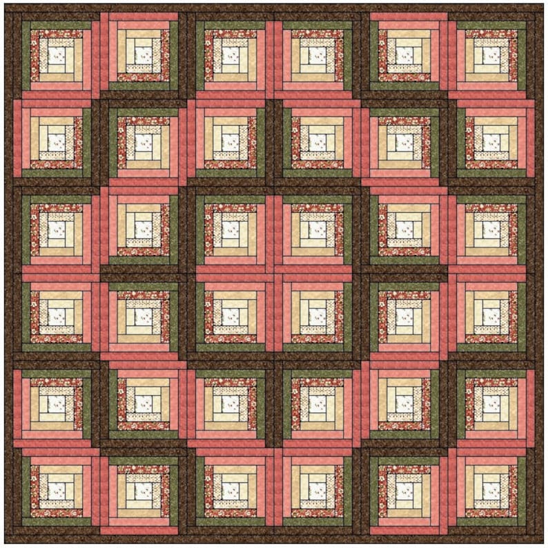 Traditional Log Cabin Quilt Block Pattern Download Etsy