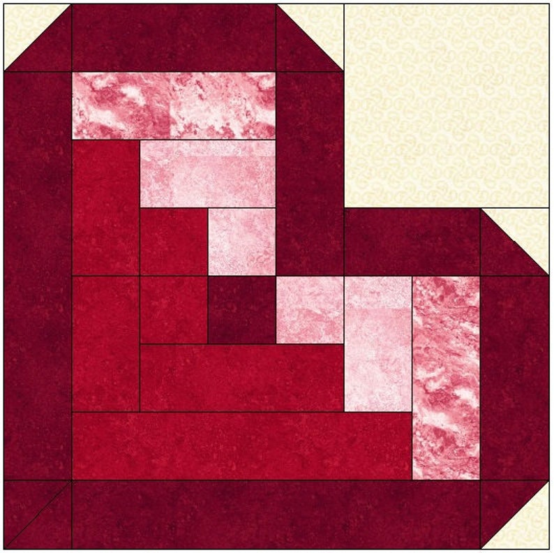 Log Cabin Heart Quilt Block Pattern Download Etsy