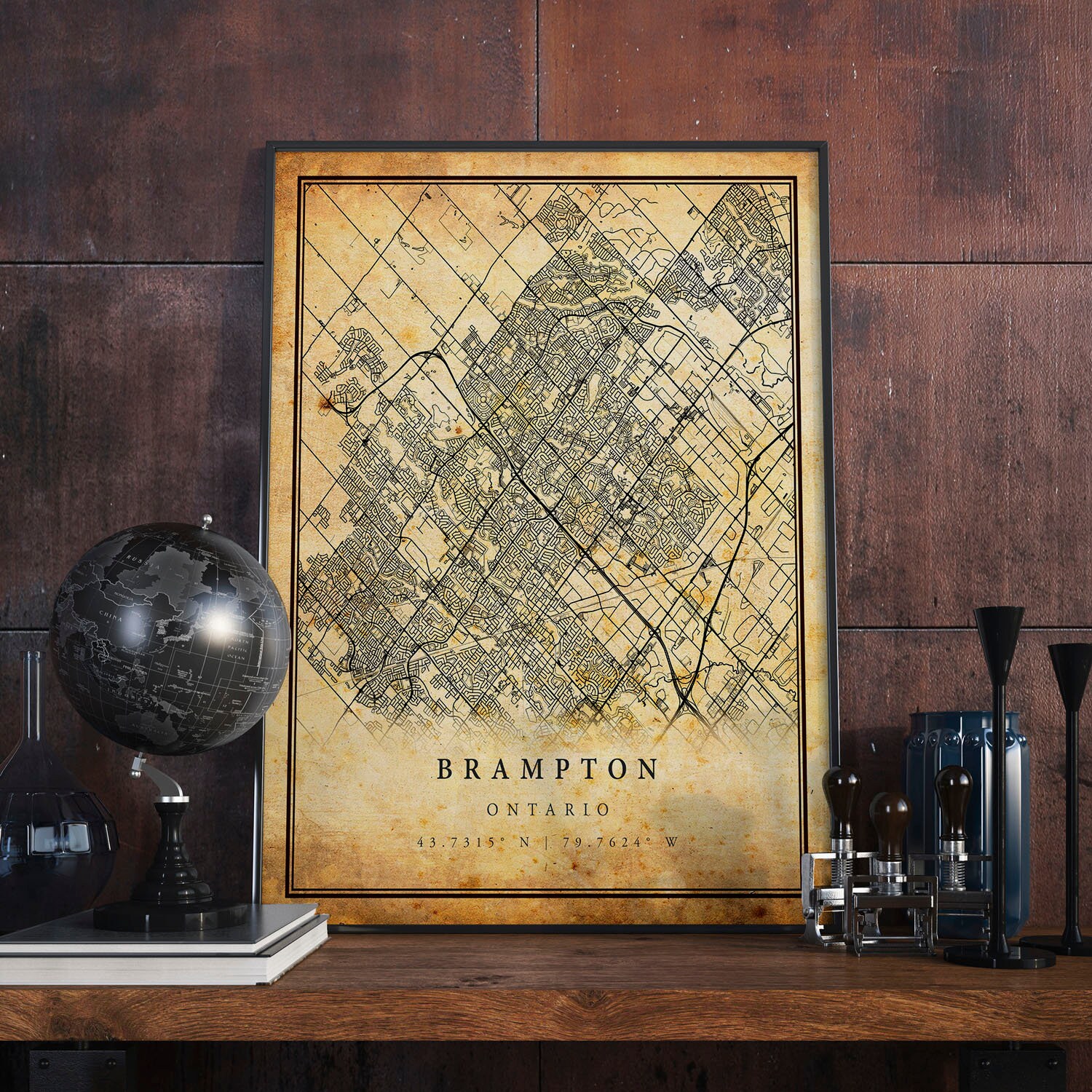 Brampton Vintage Map Poster Wall Art Detailed City Artwork Etsy
