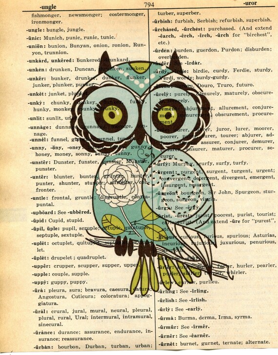 Owl Dictionary Art Print Etsy