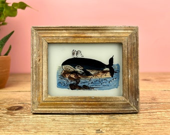 Vintage Indian Reverse Glass Painting of a Whale