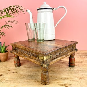 Vintage Indian Small Wooden Bajot Low Table image 1