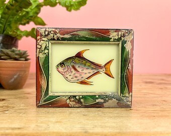 Vintage Indian Reverse Glass Painting of a Fish