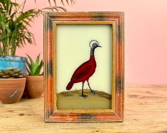 Vintage Indian Reverse Glass Painting of a Bird