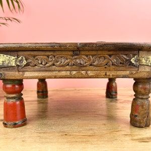 Vintage Indian Small Wooden Bajot Low Table image 6