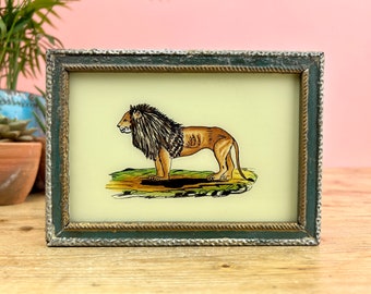 Vintage Indian Reverse Glass Painting of a Lion