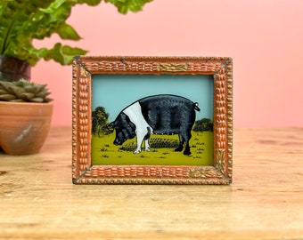 Vintage Indian Reverse Glass Painting of a Pig