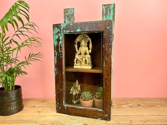 Vintage Indian Shelf with Green Paint Finish Vintage Indian Shelf with Green Paint Finish
