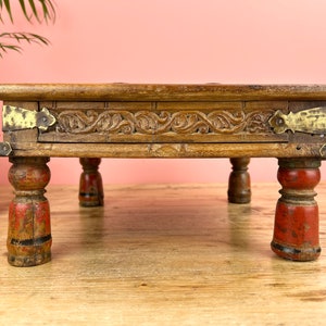 Vintage Indian Small Wooden Bajot Low Table image 7