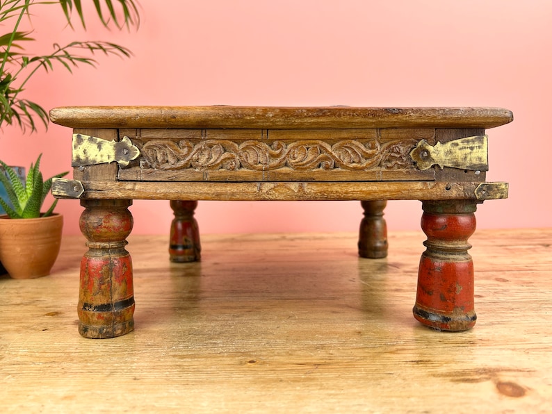 Vintage Indian Small Wooden Bajot Low Table image 7