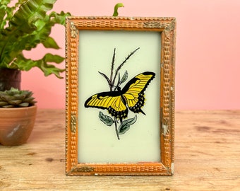 Vintage Indian Reverse Glass Painting of a Butterfly