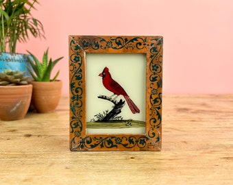 Vintage Indian Reverse Glass Painting of a Bird