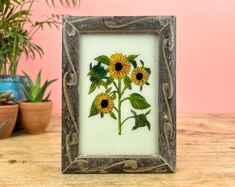 Vintage Indian Reverse Glass Painting of Sunflowers