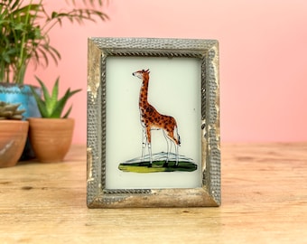 Vintage Indian Reverse Glass Painting of a Giraffe
