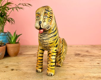 Hand Crafted Indian Carved Wooden Tiger