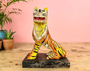 Hand Crafted Indian Carved Wooden Tiger Ornament